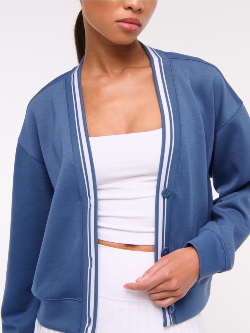 Abercrombie & Fitch Blue YPB neoKNIT Varsity Button-Front Cardigan